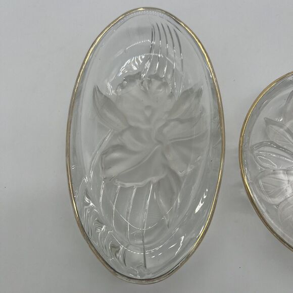 Vintage Set Of 2 Crystal Floral Trinket Jewelry Trays 1980s - Picture 3 of 6